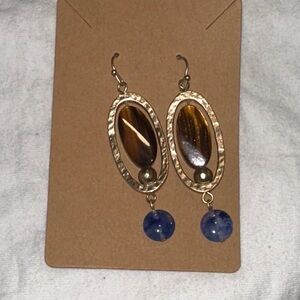 Elegant Gold and Blue Dangle Earrings